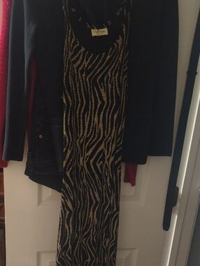 Portrait Gold And Black Zebra Striped Long Dress Small